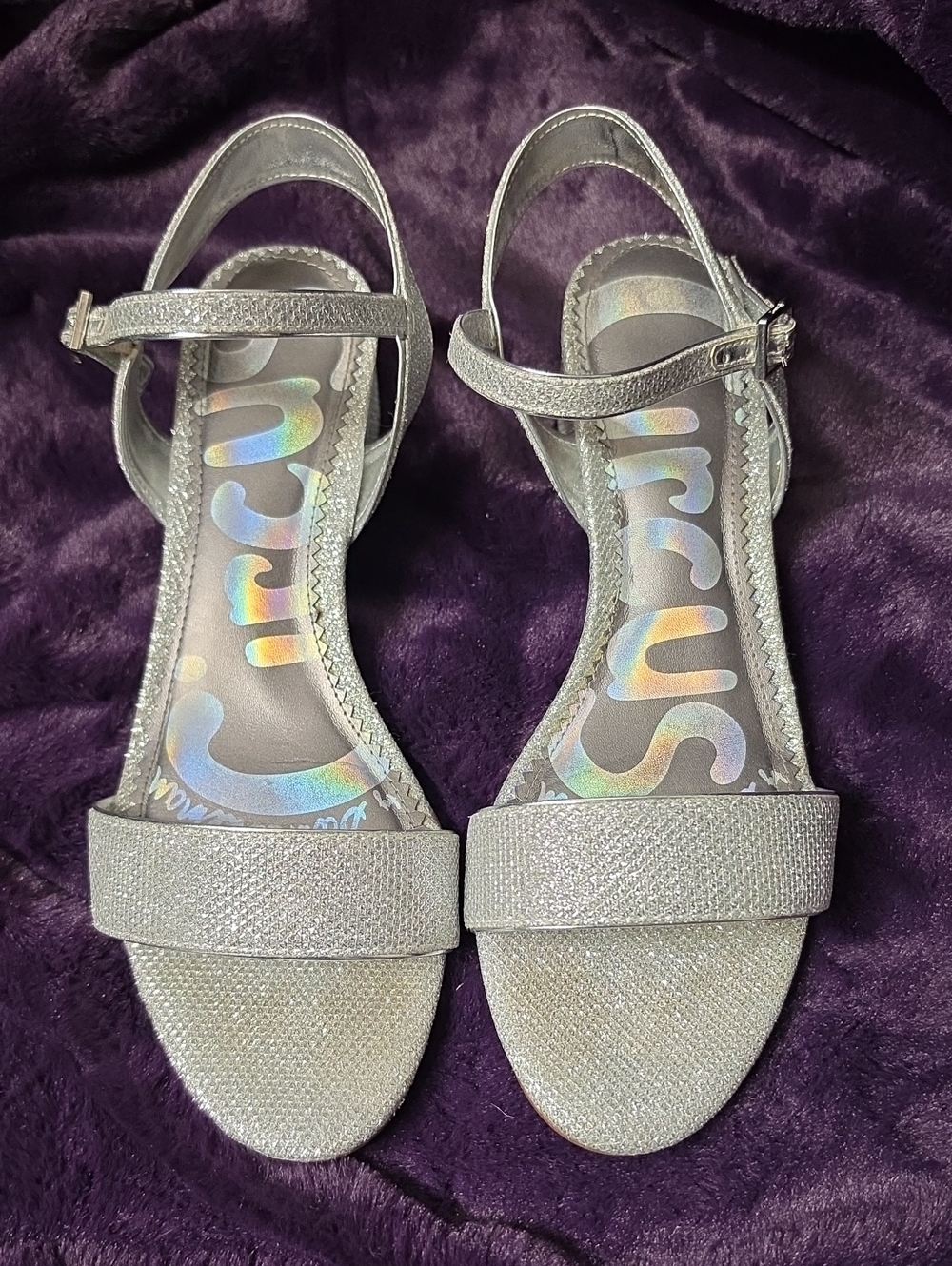 Circus by Sam Edelman Silver Glitter Ankle-Strap Sandals Sz 8